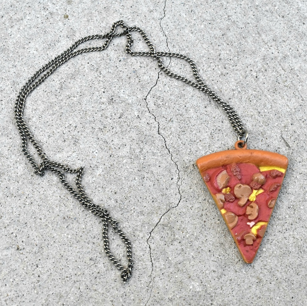 Large pizza food charm necklace!